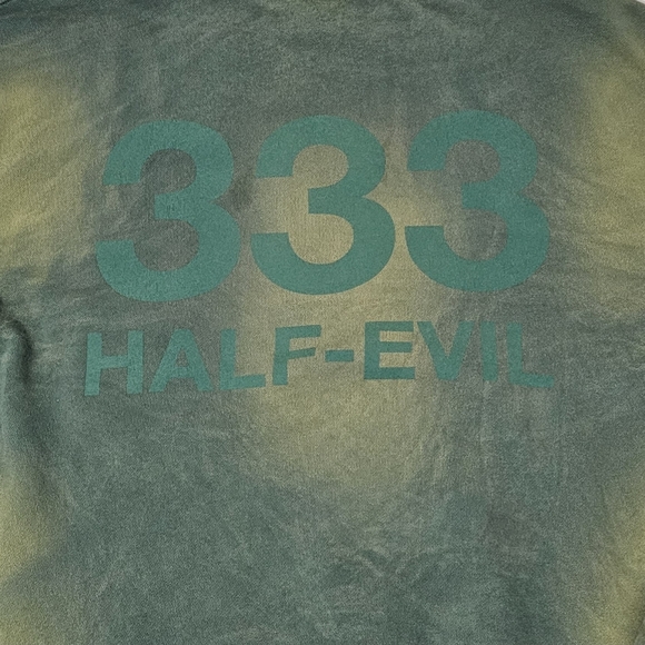 333 Half-Evil Hoodie XL Green Distressed Acid Wash Skater Streetwear Pullover - Picture 2 of 11